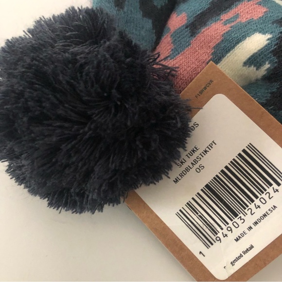 The North Face Ski Tuke Beanie Pom Hat in Mallard Blue Abstract OS NWT - Picture 4 of 5